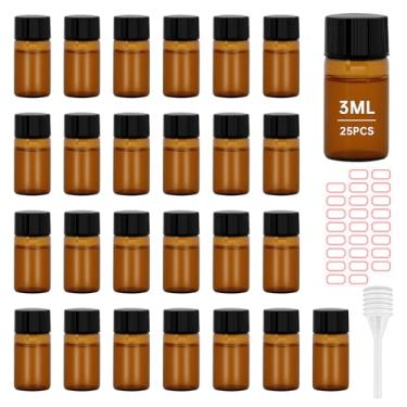 Imagem de eispap 50 frascos de vidro âmbar de 3 ml, frascos de óleo essencial transparentes, recipientes vazios de amostra cosmética com tampa preta para óleos essenciais, perfumes, aromaterapia (50)