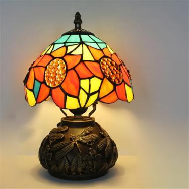 Imagem de Luminária de mesa retrô americana de luxo e criativa para sala de estar, quarto, cabeceira, escritório, casa de campo ou hotel, com vitral (Estilo 27)