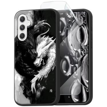 Imagem de ACWDMKH Capa para Samsung Galaxy S25 FE com protetor de tela de silicone TPU macio fino à prova de choque, resistente a arranhões, carregamento sem fio, capa fofa resistente, dragão branco e preto