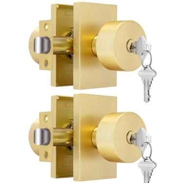 Imagem de Crequal Maçanetas pretas com fechadura e chave, maçaneta de porta interior/exterior com chave para quarto ou banheiro, fechadura de porta de entrada fosca - pacote com 2