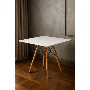 Imagem de Mesa Elegante Eiffel Eames 80cm Quadrada Mdf Pés Madeira Desing Moderno Cor Branco