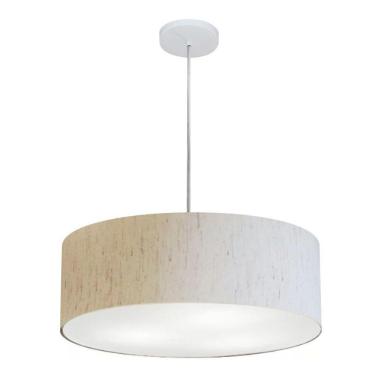 Imagem de Lustre Pendente Cilíndrico Vivare Md-4254 Cúpula Em Tecido 45x15cm - Bivolt Linho Bege 127/220v