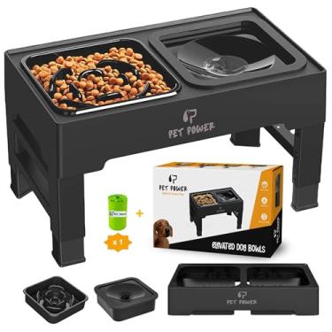 Imagem de PET POWER Tigelas elevadas para cães com 4 alturas ajustáveis para cães com tigela de água sem derramamento e alimentador lento, tigelas antiderrapantes para comida e água para cães grandes, médios e