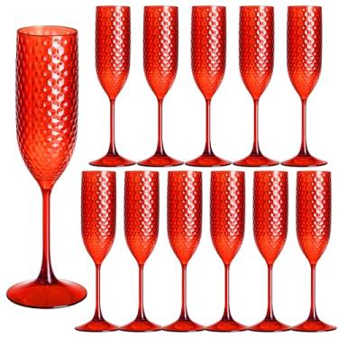 Imagem de Pacote com 12 taças de champanhe de plástico vermelho mimosa copos de champanhe inquebráveis copos de brinde de casamento copos de diamante reutilizáveis de 156 g copos de vinho copos vintage para