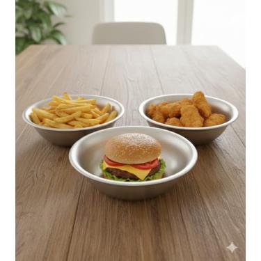 Imagem de Conjunto de Tigelas em Cerâmica, Branco, para Servir Hambúrguer, Batatas Fritas e Petiscos, Tigelas Empilháveis de Restaurante, 3 Peças