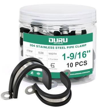 Imagem de OURU 10 peças de braçadeira de tubo de aço inoxidável 304 de 1-9/40.6 cm, tira de tubo isolada acolchoada de borracha resistente, braçadeira de conduíte de suporte em U para automóvel, fios e tubos