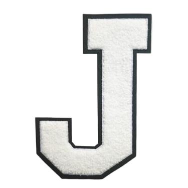 Imagem de 1 Patch de letra de chenille de ferro branco de 16,5 cm com borda preta – Remendos do alfabeto para roupas, jaquetas, mochilas, chapéus para decoração personalizada, nome personalizado e artesanato