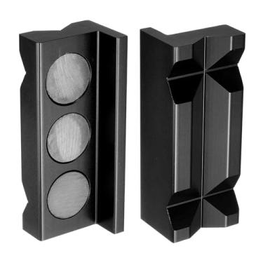 Imagem de HARFINGTON Mandíbulas magnéticas de torno magnético de 10 cm com ranhuras em V, almofadas de mandíbula de alumínio macio, protetor multiuso para marcenaria, joias, encanamento, preto