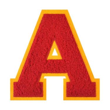 Imagem de 1 peça de patch de letra de chenille vermelho de 11,4 cm – adesivos do alfabeto para roupas, jaquetas, mochilas, chapéus para decoração personalizada, nome personalizado e artesanato. (A)