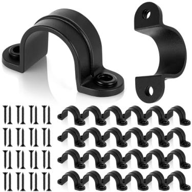 Imagem de Yaocom 50 peças de tiras de tubo de PVC de 2,5 cm, grampos de plástico para conduítes de 2 furos com 100 parafusos de aço, clipes pretos em forma de U para tubos de PVC, conduítes e cabos de tubo de