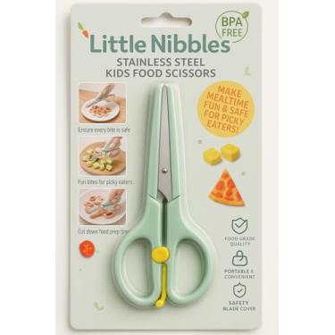 Imagem de Tesoura de alimentação infantil Little Nibbles – Cortador de alimentos infantis de aço inoxidável com capa de segurança, alças de fácil aderência, livre de BPA, lavável na lava-louças – Tesouras para