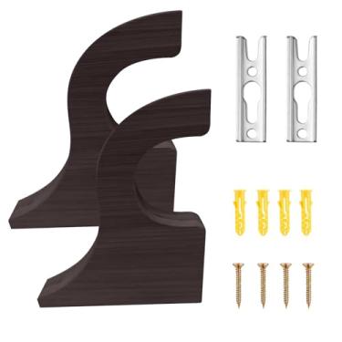 Imagem de 2 suportes de varão de cortina de madeira, suporte de varão de cortina multiuso clássicos, suporte de retorno de 8,8 cm para poste de 7,6 cm, ganchos de madeira para banheiro, quarto, sala de estar
