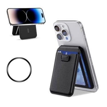 Imagem de Suporte para carteira MagSafe, com vários compartimentos, compatível com a série iPhone, força magnetismo superforte, fino, possui um anel magnético, compatível com a maioria dos smartphones. Carteira