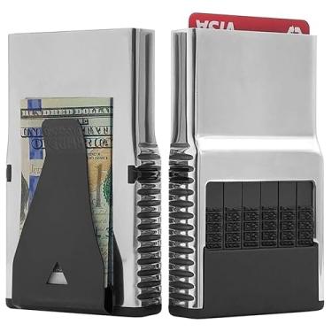 Imagem de Carteira masculina ACM 3.0 – Carteira compacta de metal com bloqueio de RFID com clipe de dinheiro removível | Seleção individual de cartão sem arranhões, Troféu polido, Hyper Modern com seleção de