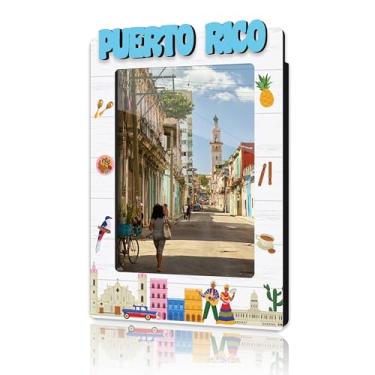 Imagem de DRWJPAT Porta-retrato magnético de Porto Rico, mini molduras magnéticas para geladeira e armário, presentes de lua de mel para amigos e casais, imãs de madeira para viagem -B15