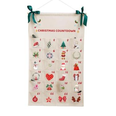 Imagem de shamjina Calendário do Advento de Natal 2025 com Bolsa de Armazenamento Suspensa, Portátil, com 24 Bolsos, em Tecido, Ideal para Pendurar no Banheiro.