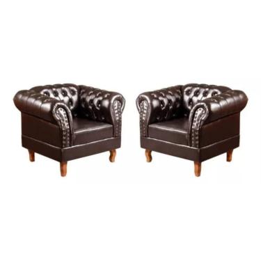 Imagem de Kit 2 Poltronas Chesterfield Dom Pedro Vintage Retrô Capitonê Couro Marrom