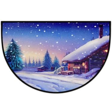 Imagem de Tapete de porta meio redondo para casa de neve, Natal, antiderrapante, absorvente, semicírculo, tapetes laváveis, meia lua, para ambientes internos, pátio, cozinha, banheiro, entrada, lareira