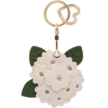 Imagem de Capa MC Fashion de couro PU compatível com AirTag, capa de rastreador GPS com flor de hortênsia e chaveiro (branco)