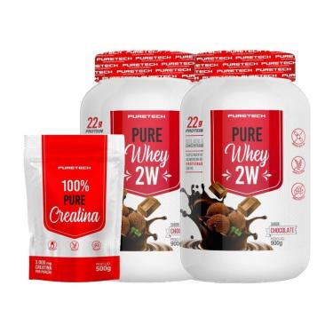Imagem de Kit 2x Whey Pure 2W 900g + Creatina 100% Pura 500g PURETECH-Unissex