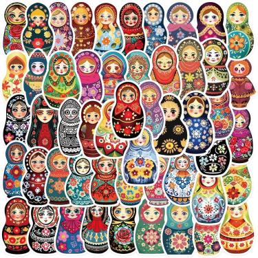 Imagem de Adesivos Russians Nestings Dolls, vinil impermeável, 52 unidades