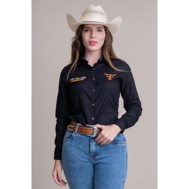 Imagem de CAMISA COMPETIÇÃO FEMININA MANGA LONGA TEXAS FARM - CAP007 - PRETO/ LARANJA NEON-Feminino