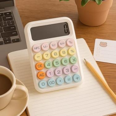 Imagem de Calculadora Digital Colorida com Visor LCD, Botões Mêcanico, Digitos Grande, Desligamento Automático, Tela Inclinada 15°, Base Antiderrapante (Branco)