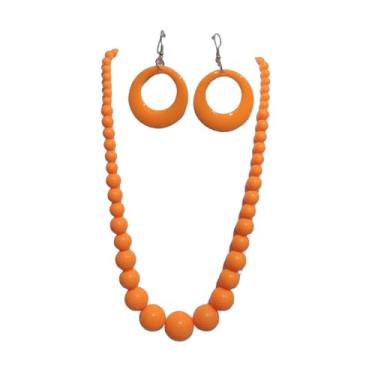 Imagem de KZL Conjunto de brincos de colar de contas de acrílico neon colorido dos anos 80 retrô com contas redondas e contas grandes de resina conjunto de joias para mulheres, Acrílico, Ágata