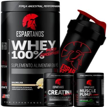 Imagem de Whey Protein 100%,Creatina,pré-treino Limão,Shaker - ESPARTANOS, Bauni