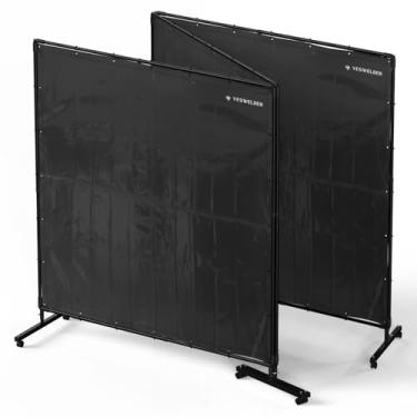 Imagem de YESWELDER Tela Wedling com moldura, cortina de solda de PVC resistente a chamas de 3 painéis 15 x 15 cm com rodas giratórias traváveis, móvel e profissional para oficinas, preta