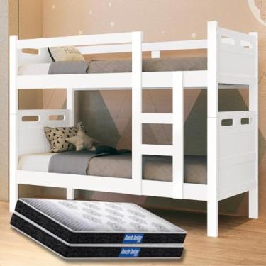 Imagem de Beliche Solteiro Barreto Lonçarcci, com 2 colchões Probel Guarda-Costas D20, Kit Premium Conforto+, Versátil Vira 2 Camas (Branco)