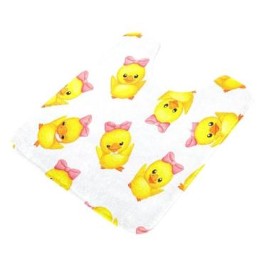 Imagem de Burbuja Tapete de banheiro de patinhos de desenho animado, tapete de banho absorvente de pelúcia macio, base de vaso sanitário antiderrapante para piso de banheiro, oval em forma de U