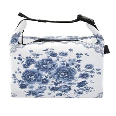 Imagem de STAYTOP Lancheira de flores retrô azul com fivela de alça, lancheira isolada para meninos e meninas, lancheira térmica para trabalho escolar