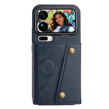 Imagem de FWYANZH Capa de couro para Xiaomi 17 Pro Max/17 Pro/17, capa carteira com suporte para sucção magnética montada no carro, compartimentos para cartões com fecho magnético, capa antiqueda, azul, 17