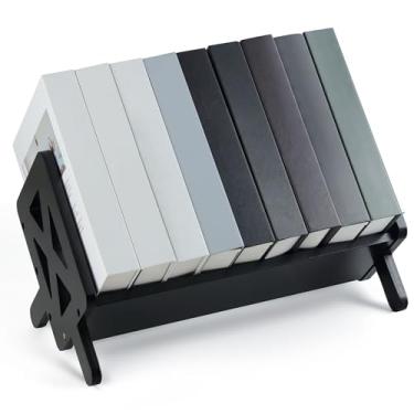 Imagem de Bunkal Estante de mesa de bambu – Organizador de mesa inclinado para livros de receitas, CDs, revistas, portátil, pequeno suporte para casa, dormitório ou escritório, 40 x 22 x 23 cm (preto)