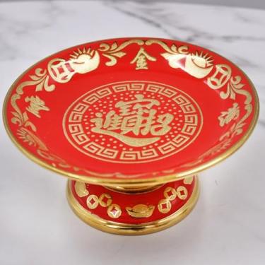 Imagem de FENNYYAR Prato de frutas de cerâmica para uso doméstico, prato de tributo de flor de lótus, 17,8 cm, ornamento de prato de frutas frontal de Buda do Deus da Riqueza