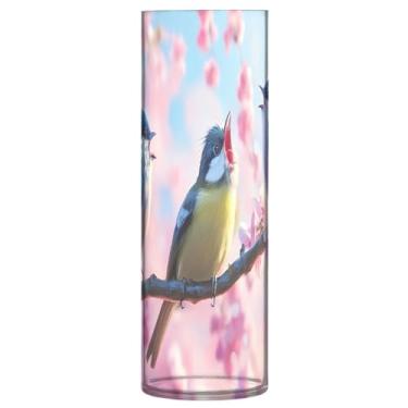Imagem de Qilmy Pássaro colorido sentado no vaso de árvore para flores, vaso de belas artes, decoração de casa para escritório, sala de jantar, sala de estar, casamento80
