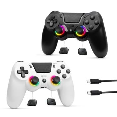 Imagem de 2 Pack Wireless Controller, Game Remote Controller Compatible with Slim/Pro/PC, RGB Light, Programmable, 1000mAh Battery, Dual Vibration, 6-Axis Gyro, Touch Pad, Share, Speaker&Audio Jack