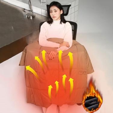 Imagem de Cobertor aquecido elétrico (54,3 x 48 polegadas), aquecedor de corpo aquecido por USB, cobertor de aquecimento quente, aquecimento de conexão de banco de potência-Brown