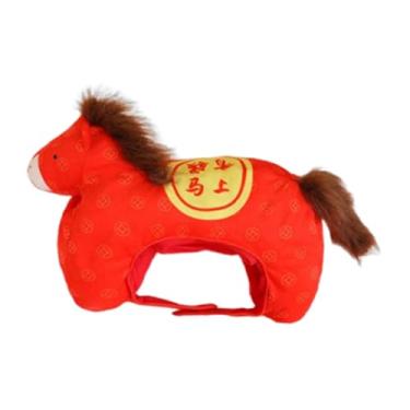 Imagem de harayaa Chapéu de pelúcia em formato de cavalo, faça você mesmo, adereço de cabeça original para boates e bailes de máscaras, Vermelho