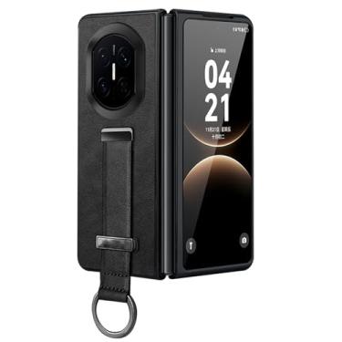 Imagem de POYUFRG Capa de couro para Huawei Mate X7, capa ultrafina de luxo com suporte para pulseira de negócios com capa de proteção para lente de câmera, preta, Mate X7