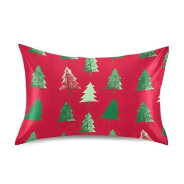 Imagem de Fronhas legais de cetim vermelho para árvore de Natal de inverno personalizada resfriamento padrão queen king fronha macia para cama king size 101,6 cm x 50,8 cm