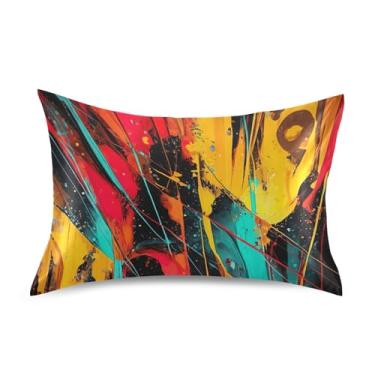 Imagem de Arte abstrata fronhas de cetim vermelho azul amarelo animais fofos refrescando king queen travesseiros padrão chinelos capa de cama tamanho king 101,6 cm x 50,8 cm