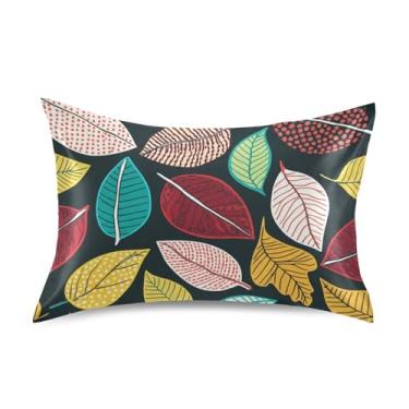 Imagem de Fronhas de cetim chiques de folhas coloridas estampadas refrescantes confortáveis presentes de cama personalizadas King Queen padrão fronhas tamanho padrão 66 cm x 50 cm