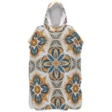 Imagem de Joisal Poncho de surf para adultos trocador de roupa de praia com capuz toalha de banho plus size ponchos de praia para homens azul laranja mandala floral