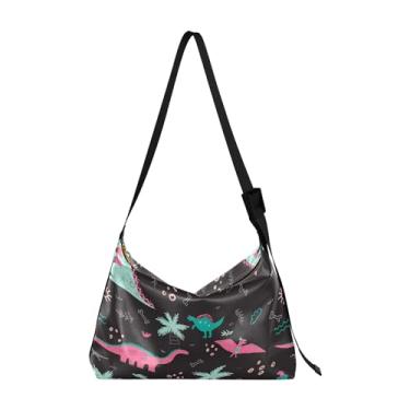 Imagem de Bolsas de couro macio com dinossauros coloridos Hobo Bolsas masculinas grandes com estampa animal moderna bolsa feminina, Dinossauro preto rosa