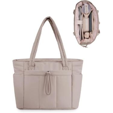 Imagem de Geelyda Bolsa feminina leve e fofa, com compartimentos, bolsa de ombro acolchoada para viagem, trabalho, academia - Camelo