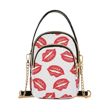 Imagem de Bolsa feminina de ombro azul golfinho baleias marinhas para celular bolsa de mão floral designer clutch tote, Lábios vermelhos dos namorados, 5.91x3.15x8.27inches