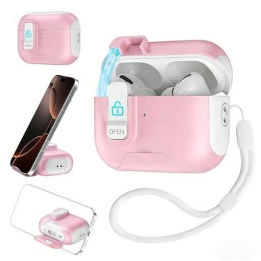 Imagem de Capa compatível com AirPods 4 2024 para mulheres, design de dois tons, compatível com AirPods 4ª geração com trava magnética e suporte embutido, cordão incluído, carregamento sem fio, TPU à prova de