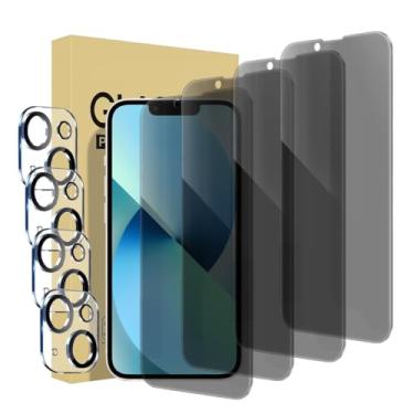 Imagem de Pacote com 4 protetores de tela de privacidade para iPhone 13 [6,1 polegadas] + pacote com 4 protetores de lente de câmera antiespião, película de vidro temperado privada, [dureza 9H] - HD